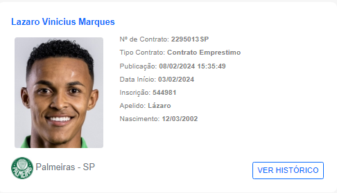 Lázaro tiene un acuerdo con el Banco Islámico de Desarrollo y está a la espera de registrarse en la Federación Portuguesa para jugar por primera vez con el Palmeiras