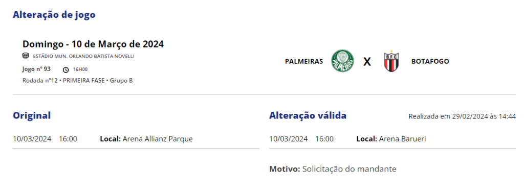 La FPF confirma la incorporación de Palmeiras y Botafogo SP a Arena Barore